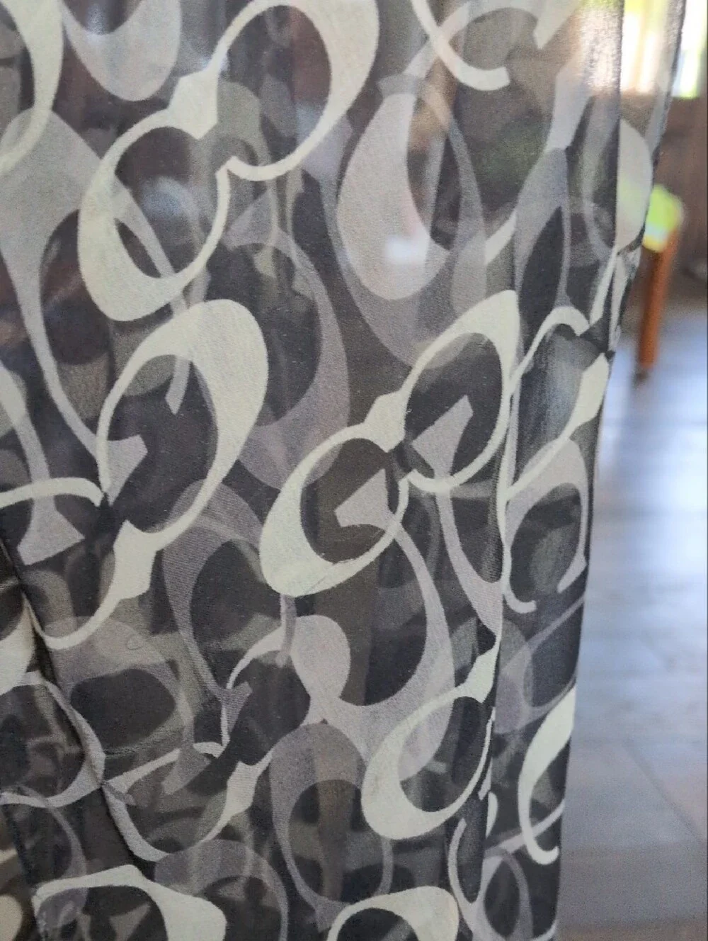 COACH Vintage Sheer Silk Chiffon Signature C Oblong Scarf Wrap Black Grey 54 HTF